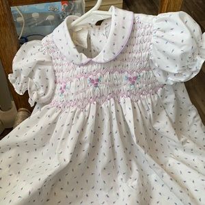 Vintage baby dress size 12 months white with purple flowers